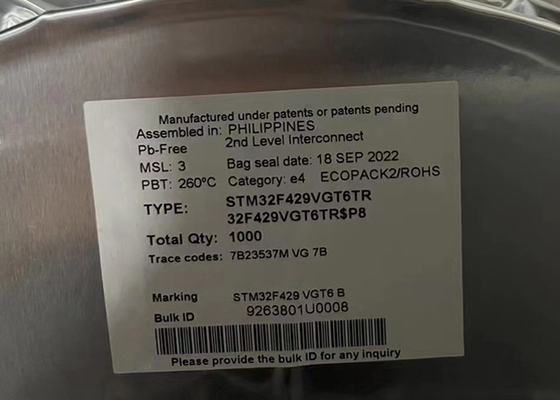 STM32F429VGT6TR ชิปวงจรบูรณาระหว่าง IC 100LQFP ไมโครคอนโทรลเลอร์เนอร์เดียว 32 บิต