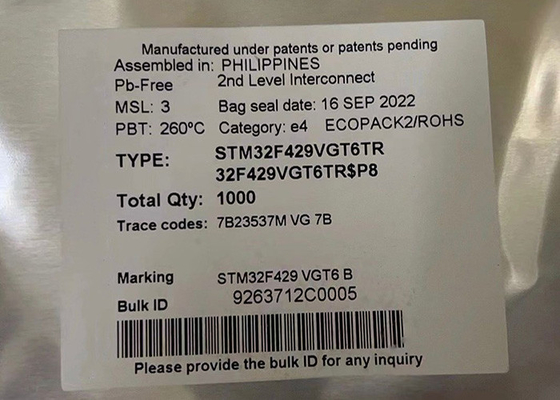 STM32F429VGT6TR ชิปวงจรบูรณาระหว่าง IC 100LQFP ไมโครคอนโทรลเลอร์เนอร์เดียว 32 บิต