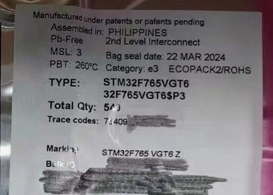 ชิปวงจรรวม STM32F765VGT6 1MB Single Core ไมโครคอนโทรลเลอร์ IC 100-LQFP