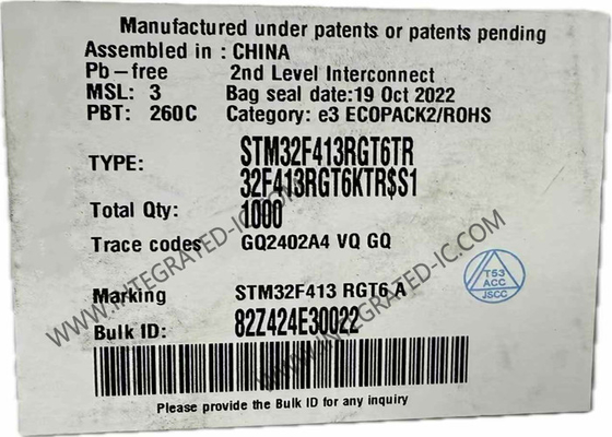 ไมโครคอนโทรลเลอร์ MCU STM32F413RGT6 แพ็คเกจไมโครคอนโทรลเลอร์แบบฝังตัว 64-LQFP