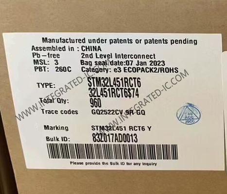 STM32L451RCT6 ไมโครคอนโทรลเลอร์ MCU 32 บิต มิโครคอนโทรลเลอร์แกรนด์เดียว 80MHz MCU ที่ติดตั้ง