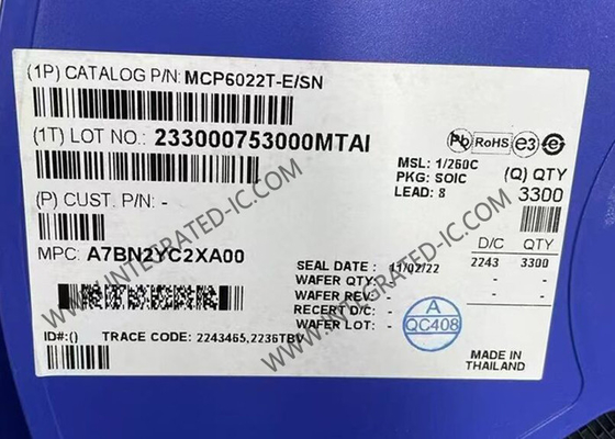 MCP6022T-E/SN ชิปวงจรบูรณาการ 2 ช่อง 10MHz เครื่องกระตุ้นการทํางาน SOIC-8