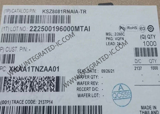 KSZ8081RNAIA Ethernet IC 10/100 Base-T/TX เครื่องรับสัญญาณชั้นฟิสิกัล พร้อมการสนับสนุน RMII