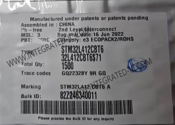 ไมโครคอนโทรลเลอร์แฟลช 128KB MCU STM32L412CBT6 ชิปไมโครคอนโทรลเลอร์ 80MHz LQFP48